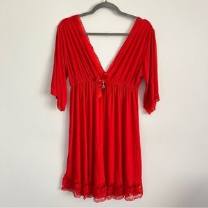 Lingerie Nightgown Babydoll V Neck Red Dress Lace Trim Size Medium Valentine’s